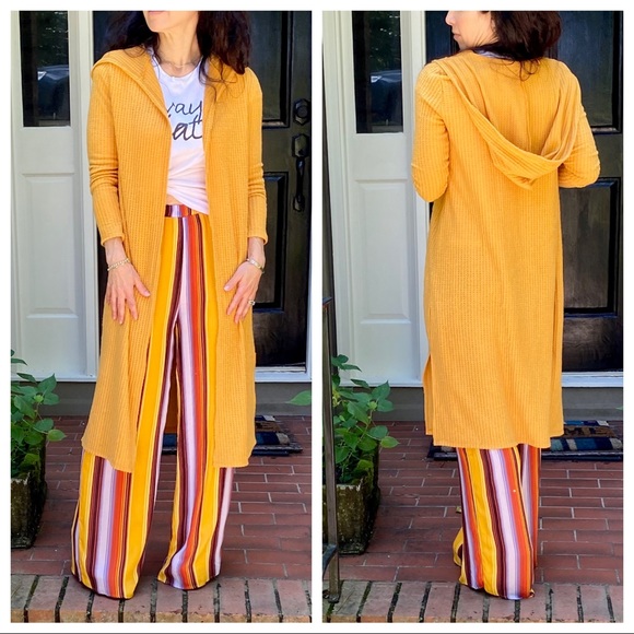 MUSTARD KNIT HOODED CARDIGAN - Picture 5 of 8